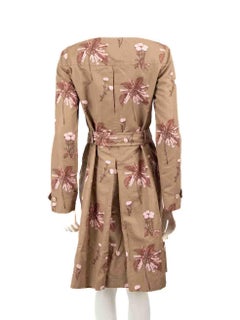 Prada Brown Silk Floral Print Belted Coat Size M