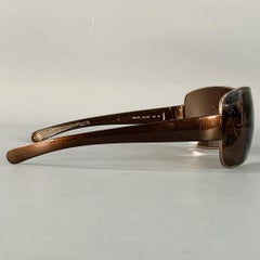 PRADA Brown Silver Acetate Shield Wrap Around Sunglasses