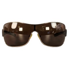 PRADA Brown Silver Acetate Shield Wrap Around Sunglasses
