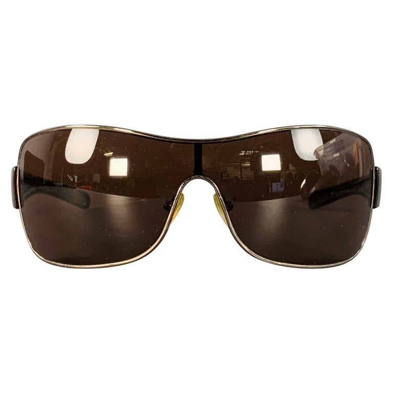 PRADA brown silver full framed shield sunglasses Prada vintage shield flame sunglasses in box SPR58F brown  main image 4