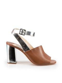 Prada Brown & Silver Leather Panelled Sandals Size IT 41