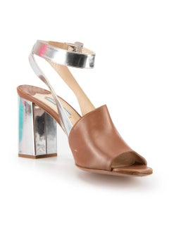 Prada Brown & Silver Leather Panelled Sandals Size IT 41