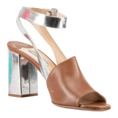 Prada Sandales à panneaux en cuir marron et argent Taille IT 41