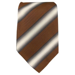 PRADA Brown & Silver Striped Silk Tie