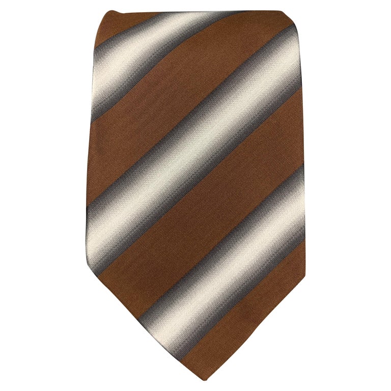 PRADA Brown and Silver Striped Silk Tie at 1stDibs