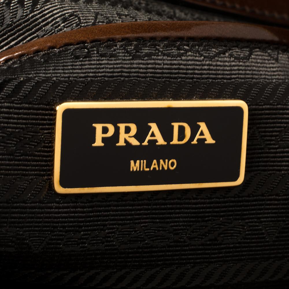 Women's Prada Brown Spazzolato Patent Leather Large Galleria Tote