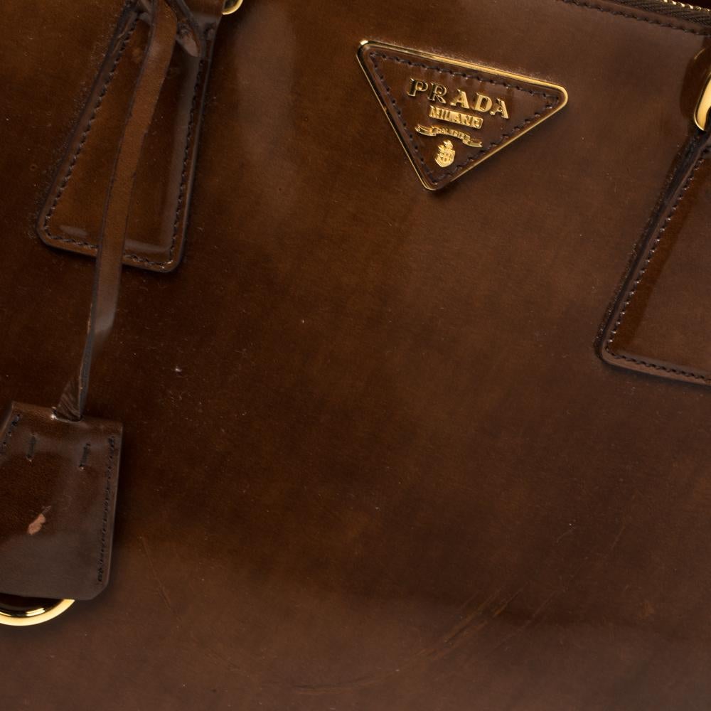 Prada Brown Spazzolato Patent Leather Large Galleria Tote 2