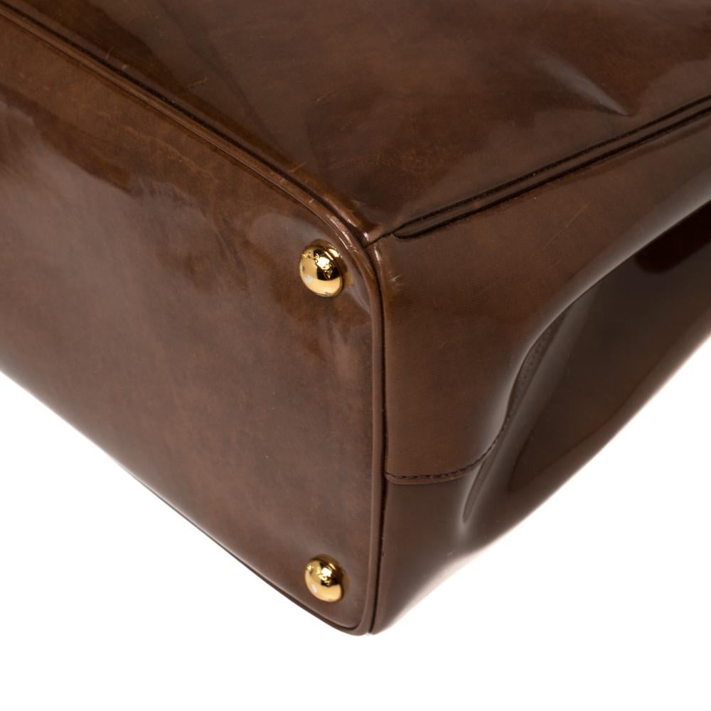 Prada Brown Spazzolato Patent Leather Large Galleria Tote 3
