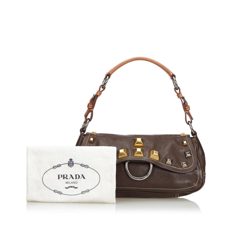 Prada Brown Studded Leather Shoulder Bag For Sale at 1stdibs