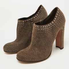 Prada Brown Studded Suede Ankle Booties Size 38