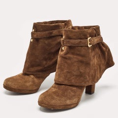 Prada Brown Suede Buckle Ankle Boots Size 39.5