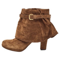 Prada Brown Suede Buckle Ankle Boots Size 39.5
