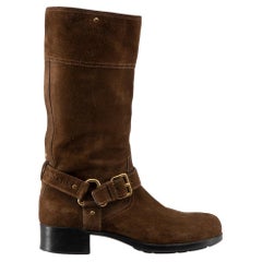 Prada Brown Suede Buckle Detail Riding Boots Size IT 38