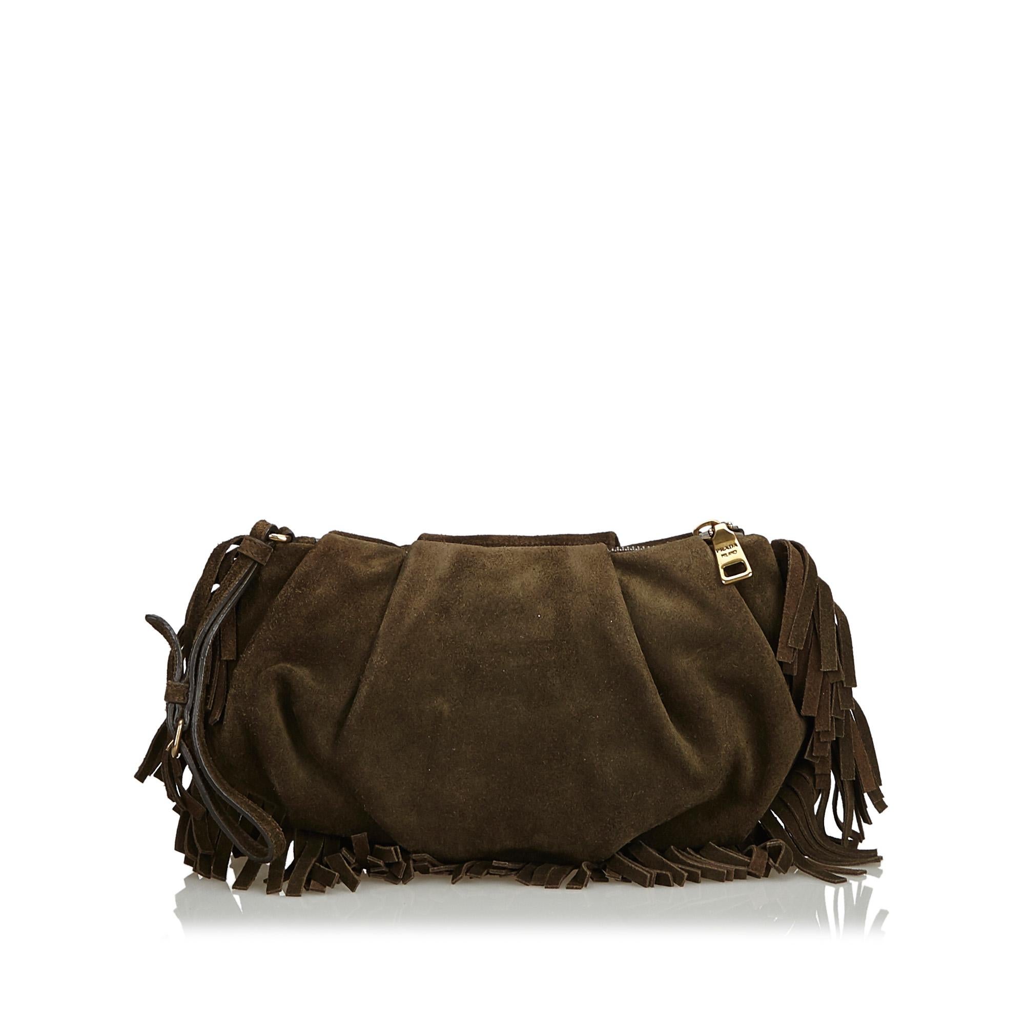 Black Prada Brown Suede Clutch Bag For Sale