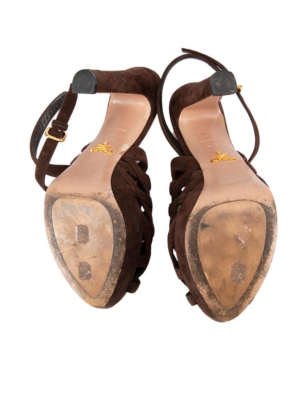Women's Prada Brown Suede Cross Strap Platform Sandals Size IT 37.5 For Sale
