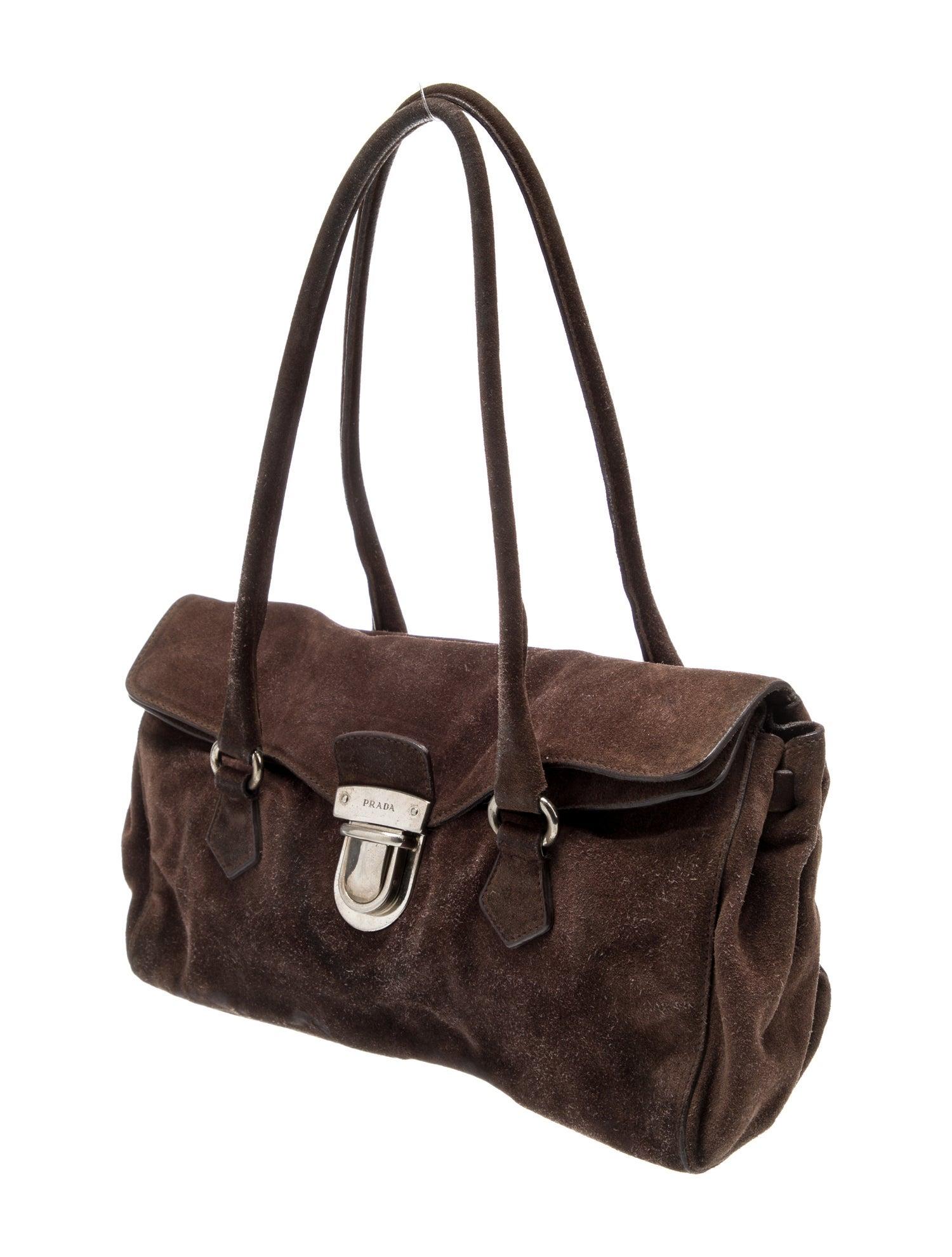 Black Prada Brown Suede Easy Shoulder Bag For Sale