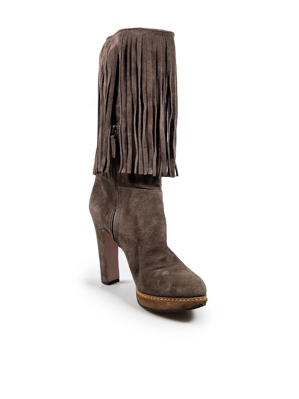 CONDITION is Very good. Minimal wear to boots is evident. Minimal wear to mid soles with discolouration and wear to suede exterior with abrasions and marks seen throughout on this used Prada designer resale item.
  
  Details
  
  
  Brown 
  
 