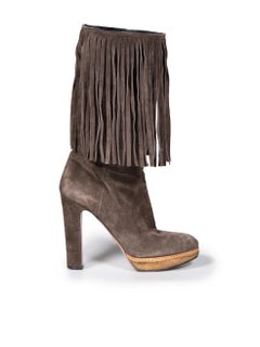 Prada Brown Suede Fringe Boots Size IT 38
