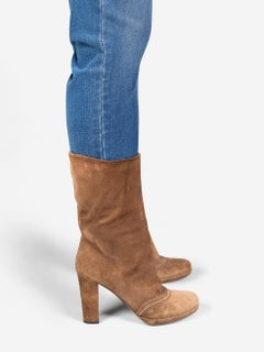 Prada Brown Suede Heeled Mid Calf Boots Size IT 39