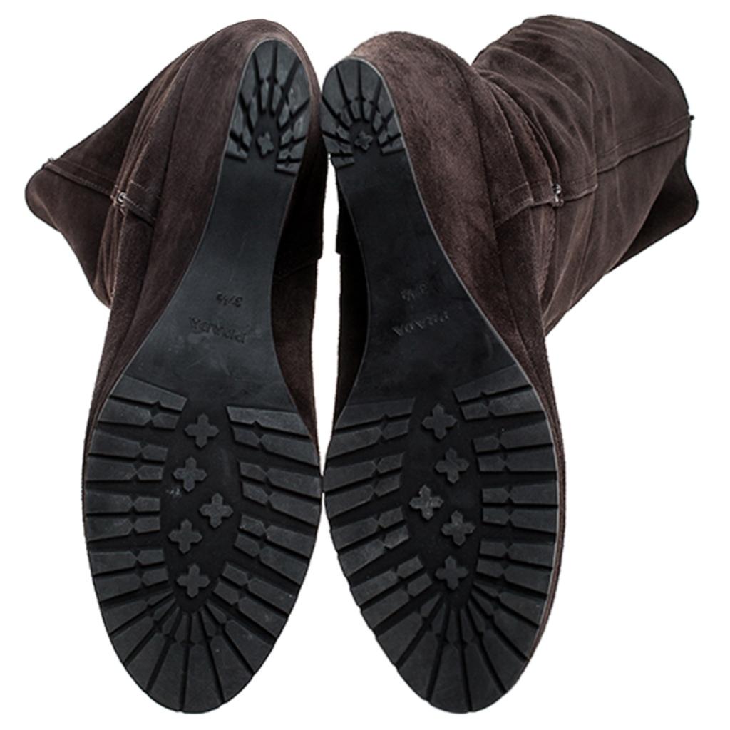 Black Prada Brown Suede Knee Length Wedge Boots Size 37.5