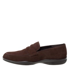 Prada Brown Suede Leather Slip On Loafers Size 40