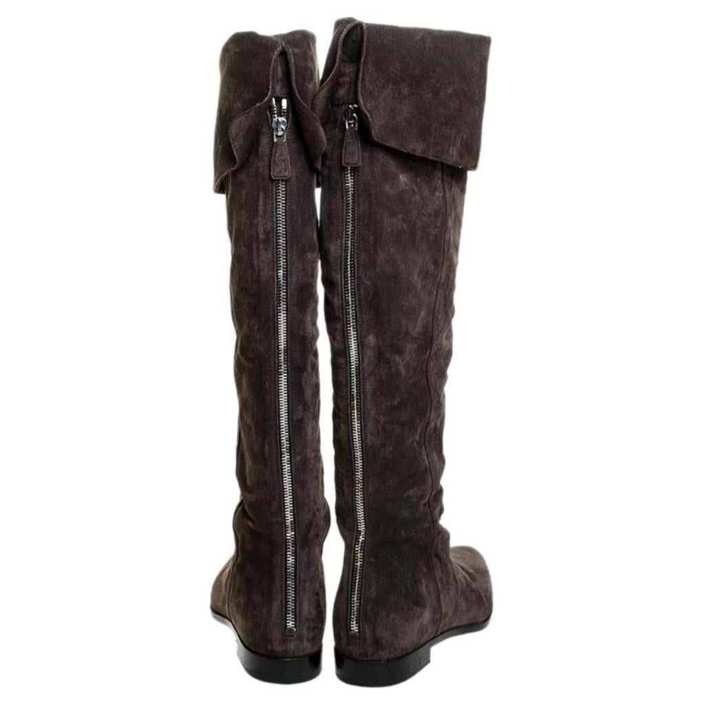 brown suede over the knee flat boots