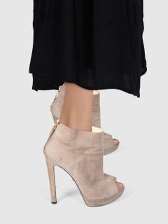 Prada Brown Suede Peep Toe Boots Size IT 37.5