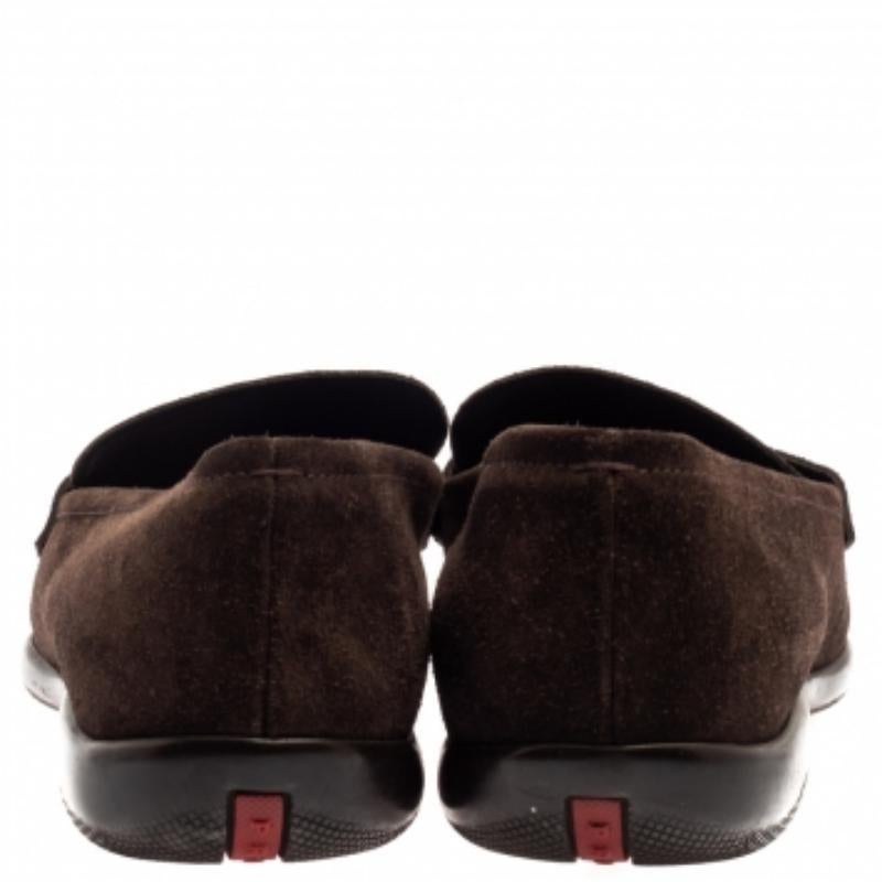 Prada Brown Suede Penny Loafers Size 44 For Sale 1