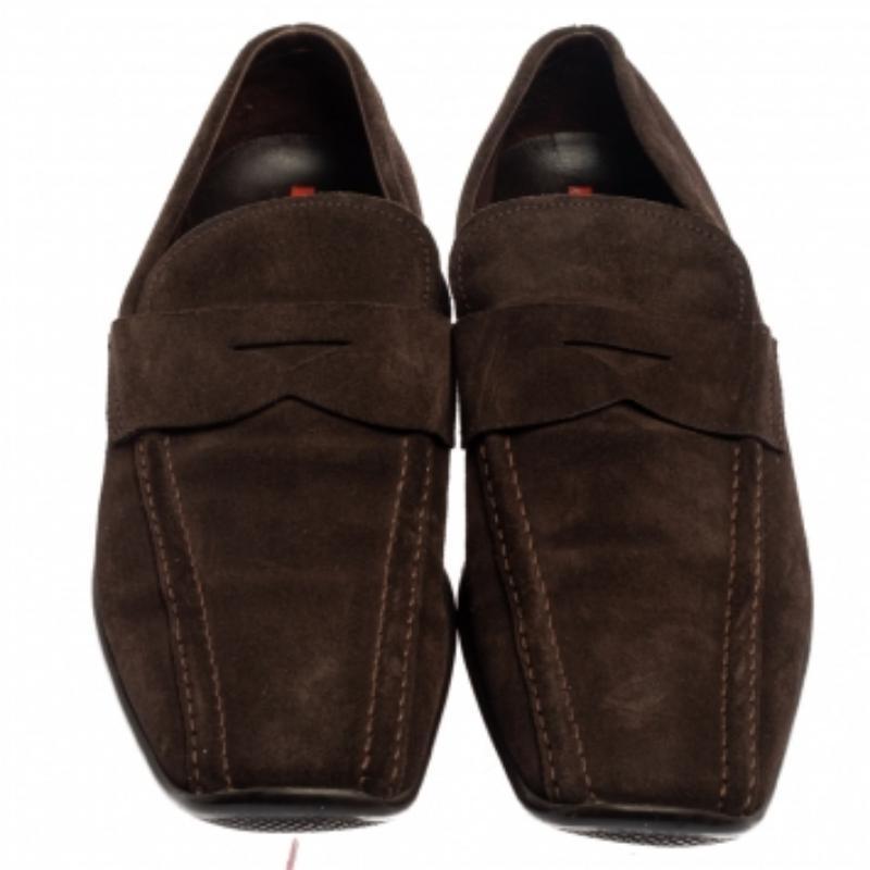 Prada Brown Suede Penny Loafers Size 44 For Sale 2