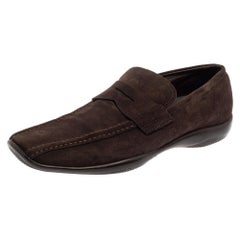 Used Prada Brown Suede Penny Loafers Size 44