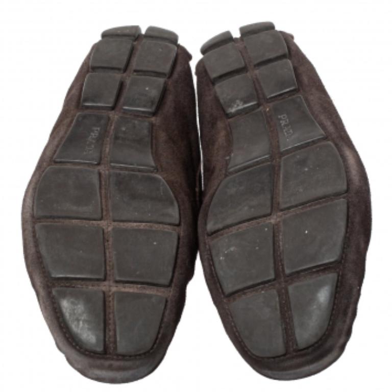 Prada Brown Suede Penny Slip On Loafers Size 43.5 For Sale 2