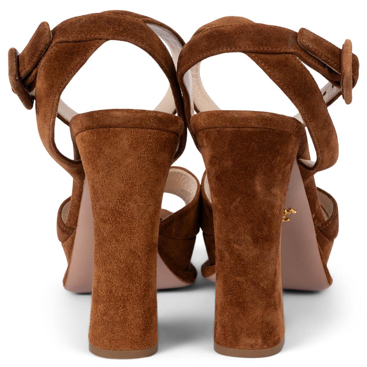 Women's PRADA brown suede Platform Ankle Strap Sandals Shoes 40 For Sale
