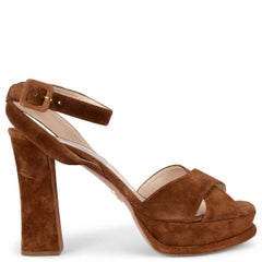 PRADA brown suede Platform Ankle Strap Sandals Shoes 40