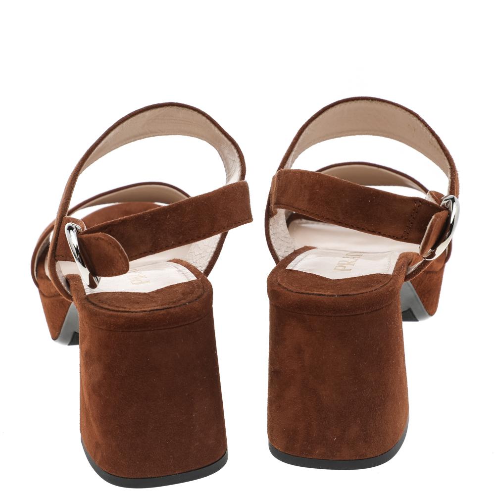 Prada Brown Suede Platform Ankle Strap Sandals Size 37 In New Condition In Dubai, Al Qouz 2