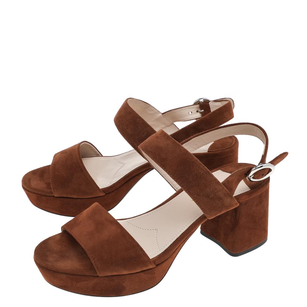 Prada Brown Suede Platform Ankle Strap Sandals Size 37 4