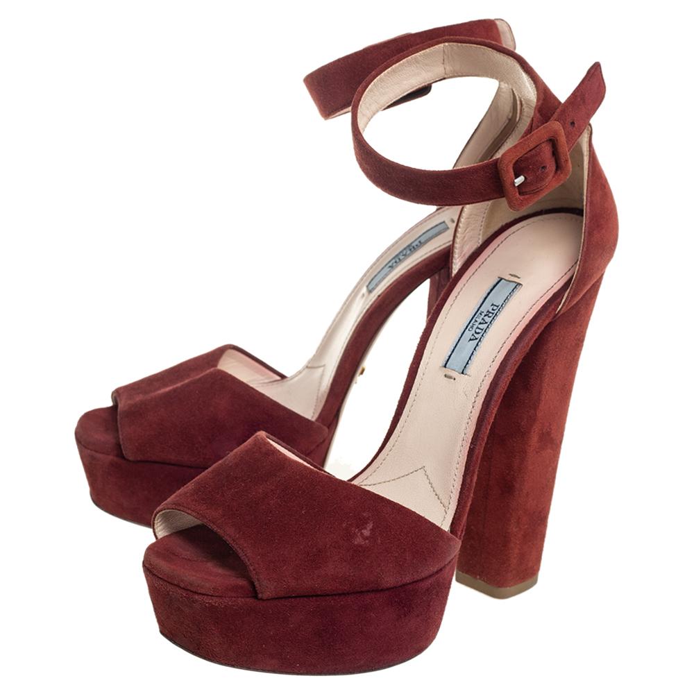 Prada Brown Suede Platform Ankle Strap Sandals Size 39.5 1