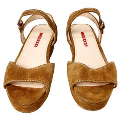 Prada Brown Suede Platform Wedge Sandals