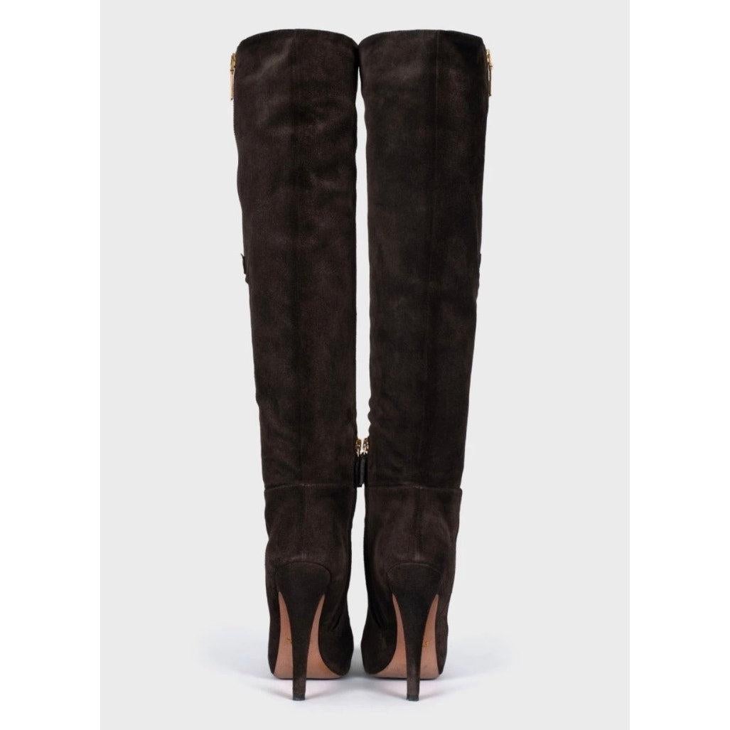 Prada - Bottes pointues en daim marron - Taille 37,5 Bon état - En vente à Krakow, PL