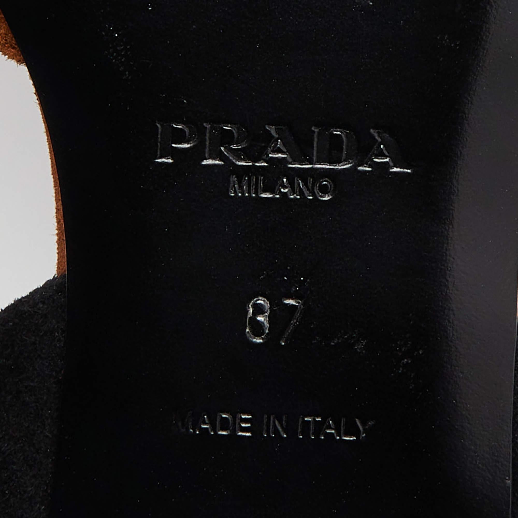 Prada Brown Suede Pointed Toe Ankle Strap Flat Mules Size 37 For Sale 3