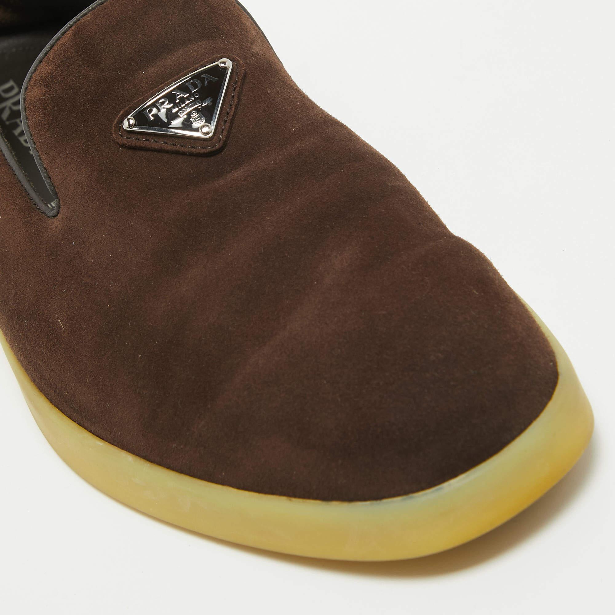 Prada Brown Suede Slip On Loafers Size 42 For Sale 1