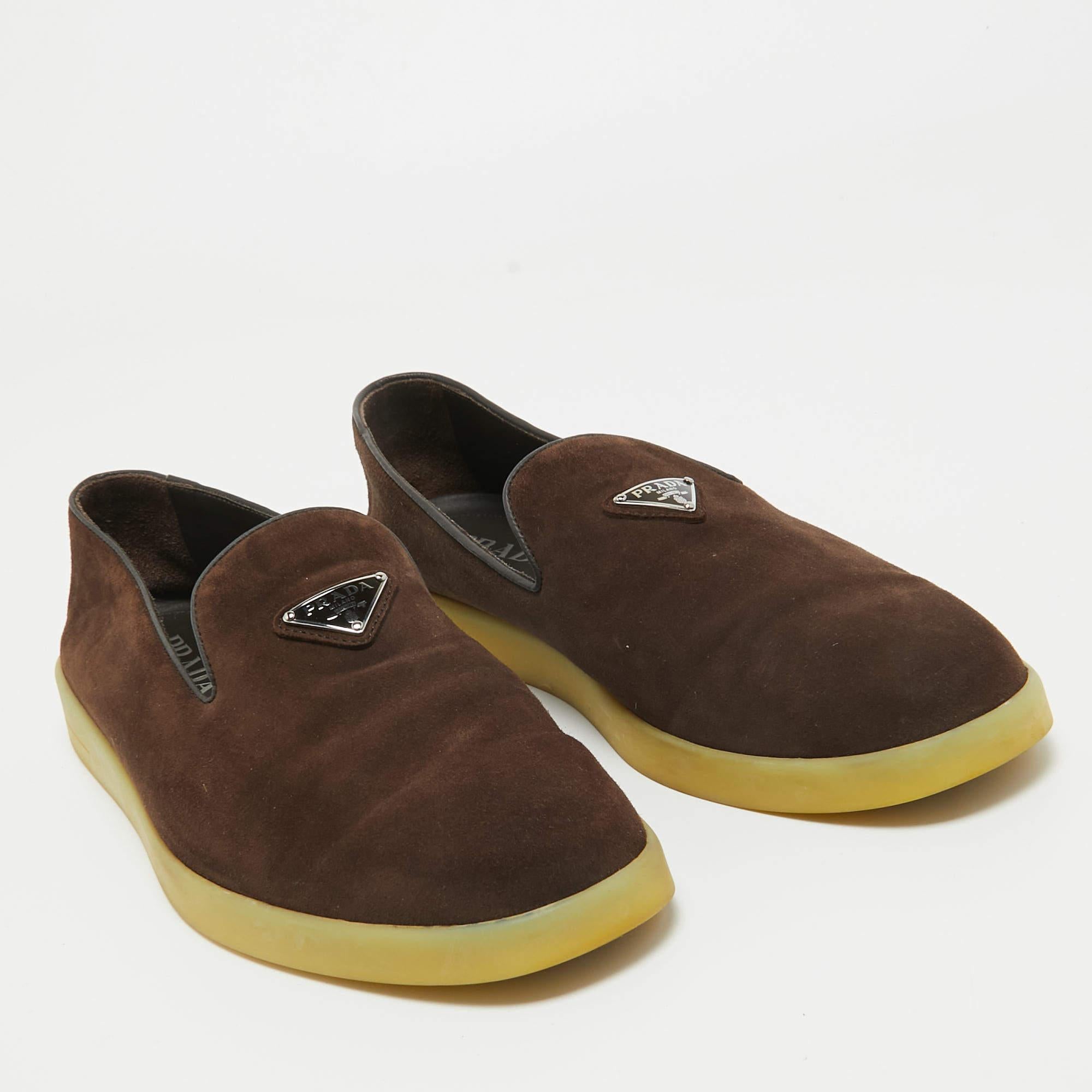 Prada Brown Suede Slip On Loafers Size 42 For Sale 3