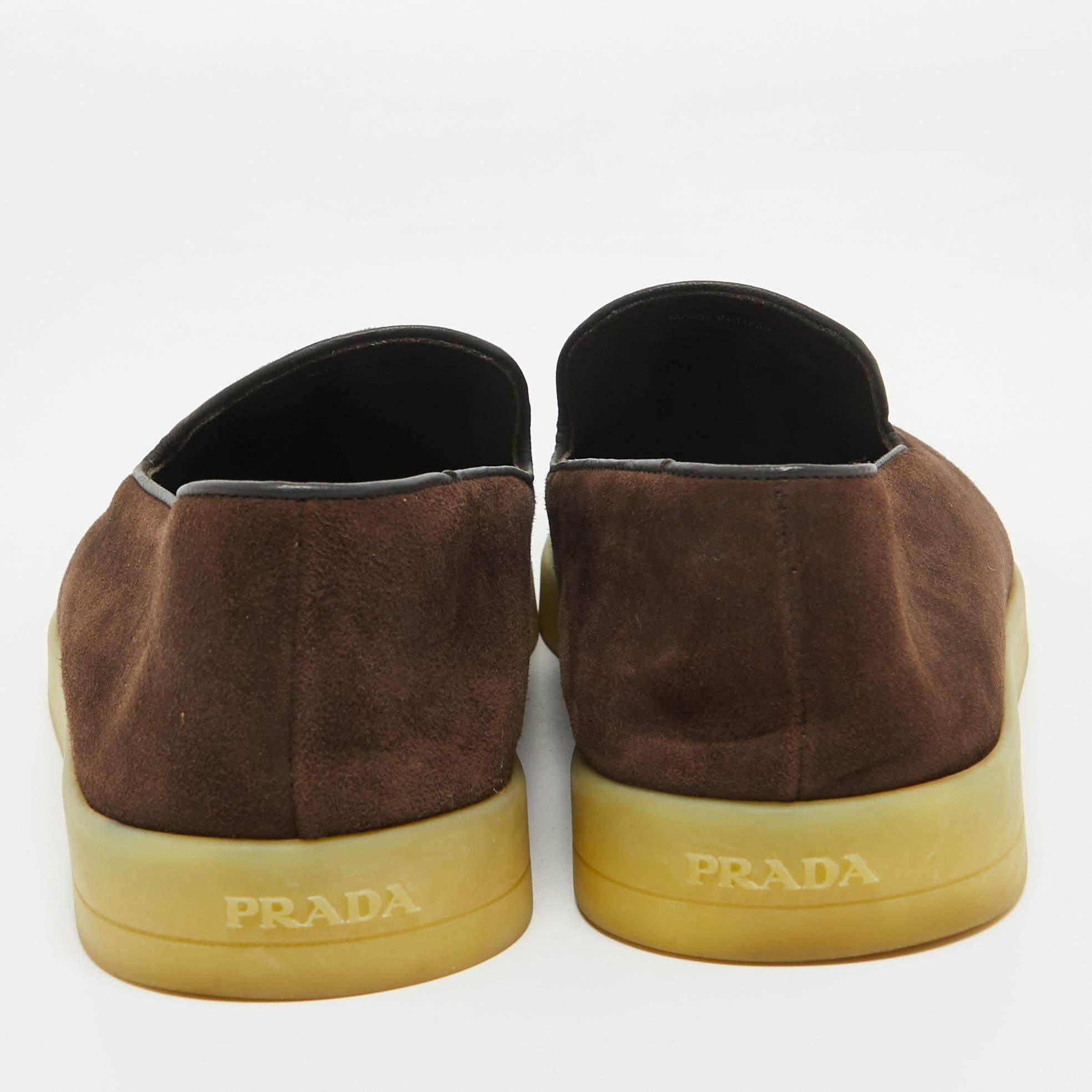 Prada Brown Suede Slip On Loafers Size 42 For Sale 4