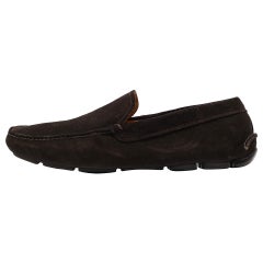 Used Prada Brown Suede Slip On Loafers Size 43