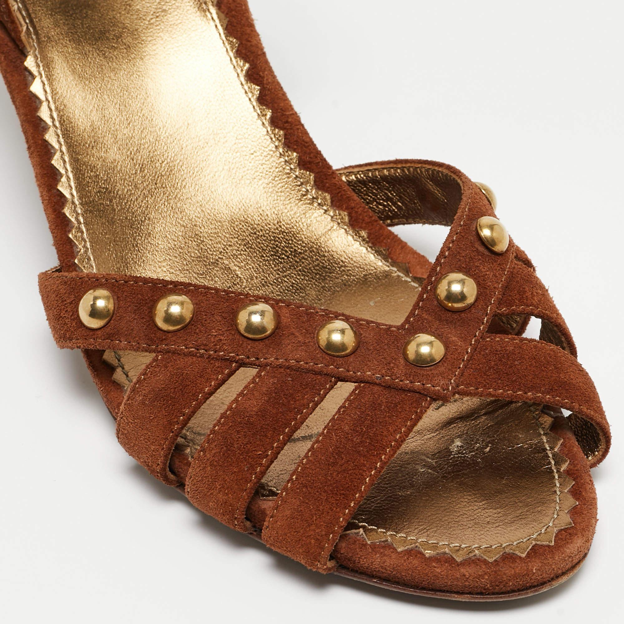 Prada Brown Suede Studded Wedge Ankle Strap Sandals Size 40.5 3
