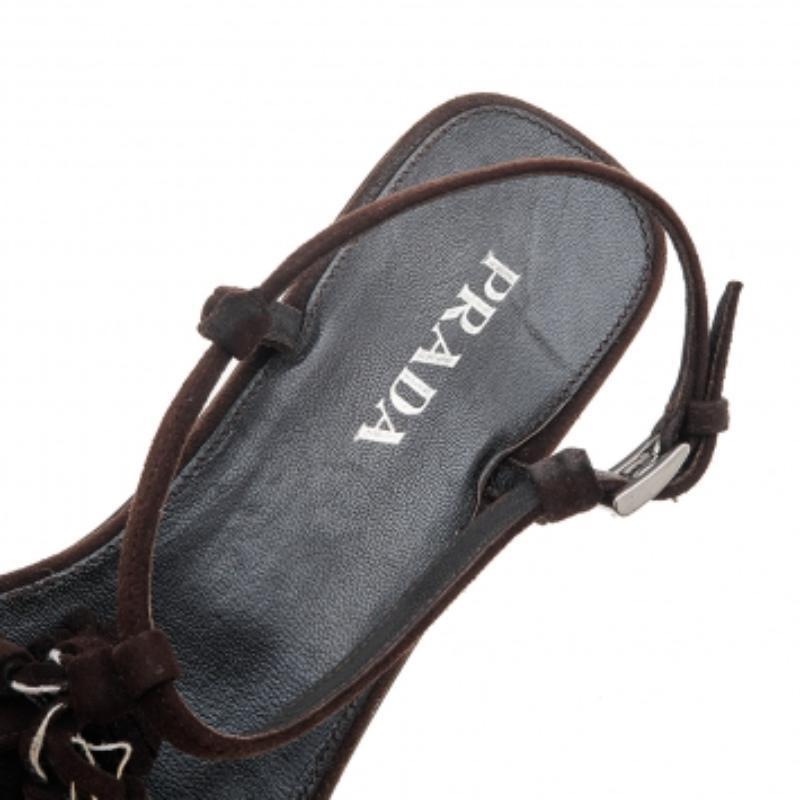 Black Prada Brown Suede Tassel Thong Sandals Size 37 For Sale