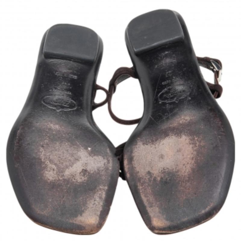 Women's Prada Brown Suede Tassel Thong Sandals Size 37 For Sale