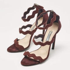 Prada Brown Suede Wavy Ankle Strap Sandals Size 36