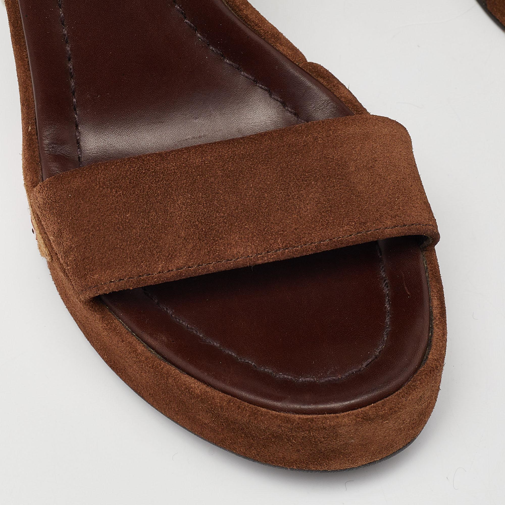 Prada Brown Suede Wedge Platform Ankle Strap Sandals Size 36.5 3