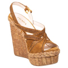Prada Brown Suede Wedge Sandals Size IT 40