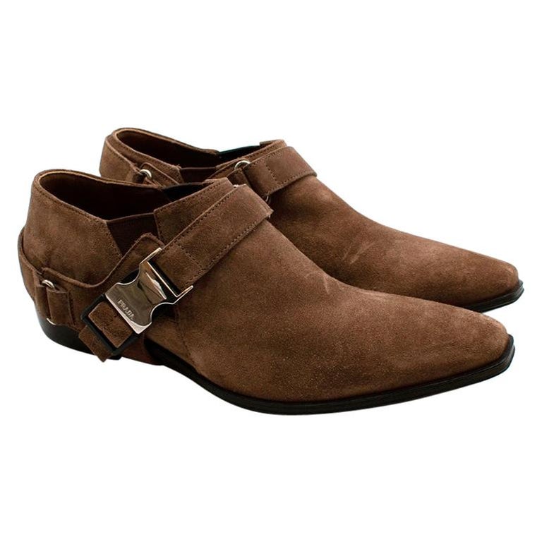 Prada Brown Suede Western Inspired Shoes with Harness - Size 36.5 For Sale  at 1stDibs